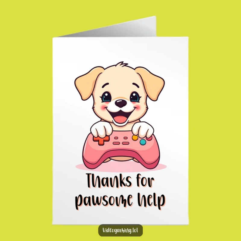 Free Printable Thank You Card: Grateful Puppy Gamer, Thanks for Playing, Downloadable Note