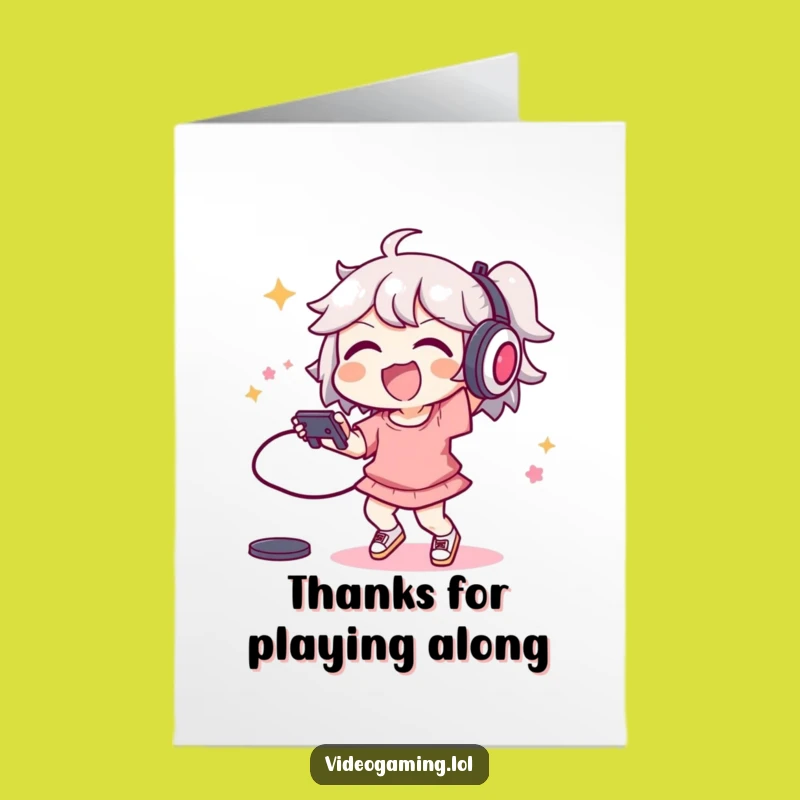 Free Printable Thank You Card: Gamer Character Dancing Thanks Downloadable