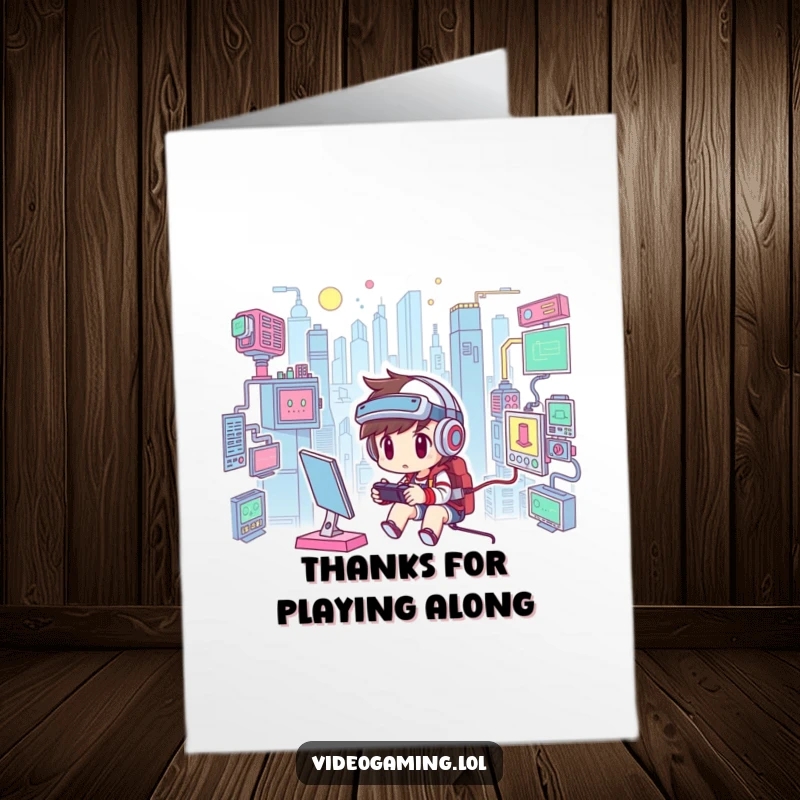 Funny Free Printable Gamer Thank You Card: Determined gamer gives thanks, a downloadable gift for virtual kindness.