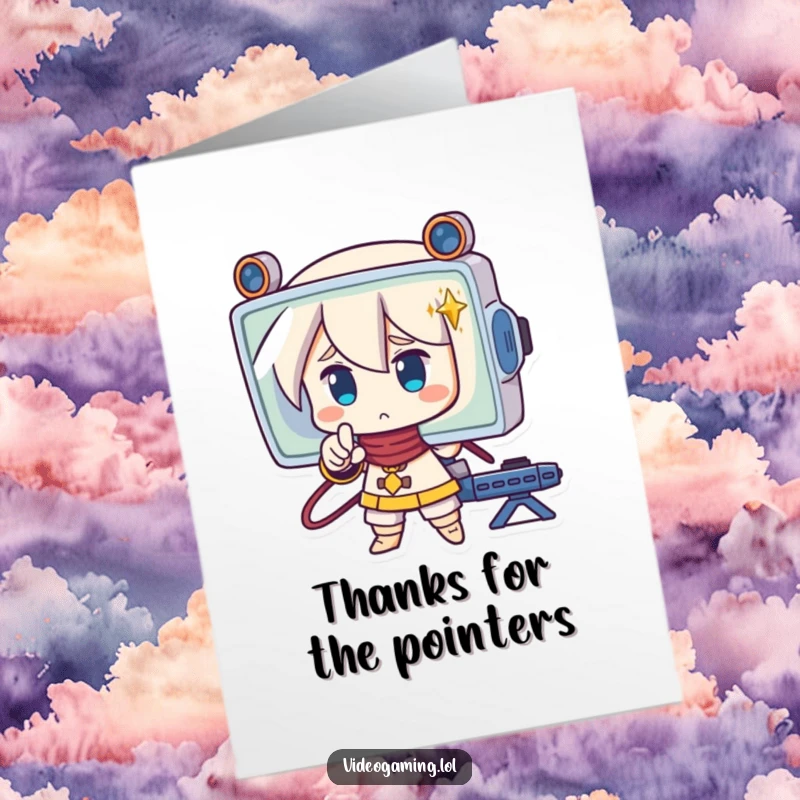 Funny Free Printable Thank You Card showing a strategic character pointing at a screen, offering focused gratitude.