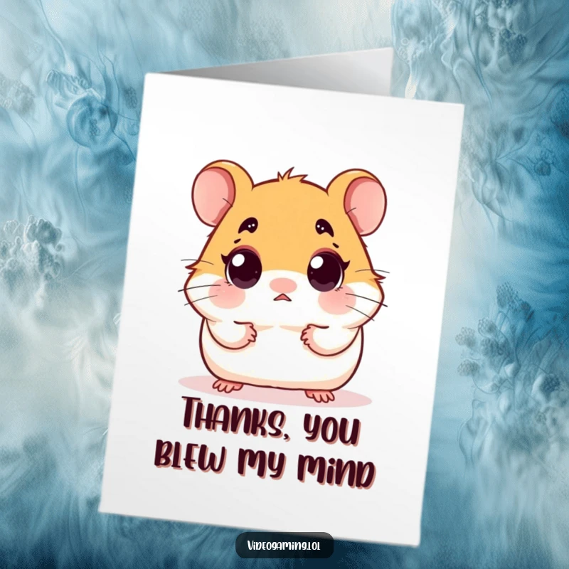 Funny Free Printable Thank You Card: Hamster with wide eyes, reacting with surprise to your kindness.