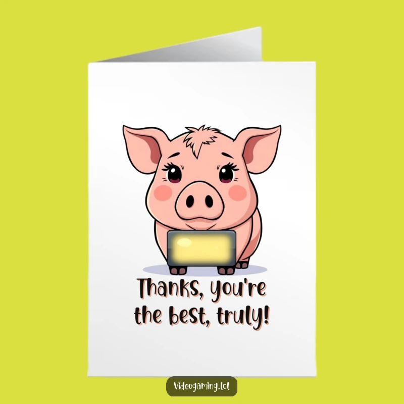 Free Printable Thank You Card: Pig Gamer Says Thanks Downloadable Gift