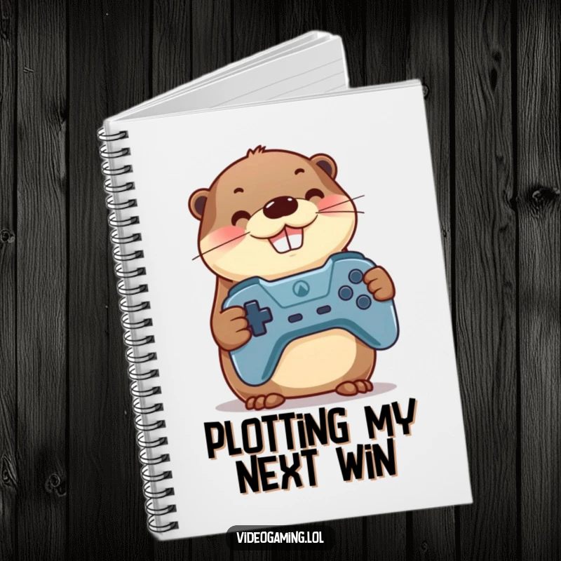 Funny Otter Gamer Notebook: A proud otter pauses their game, controller in hand, with a happy grin, ready to write.