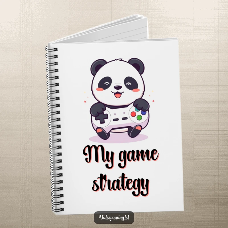 Funny notebook cover featuring a playful panda with focused eyes, rapidly mashing buttons on a game controller.