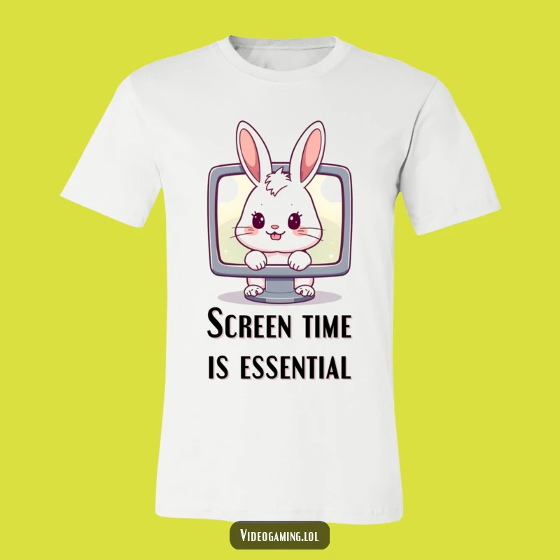 Funny Cheerful Rabbit T-Shirt: Hilarious Gamer Tee for Screen Devotees