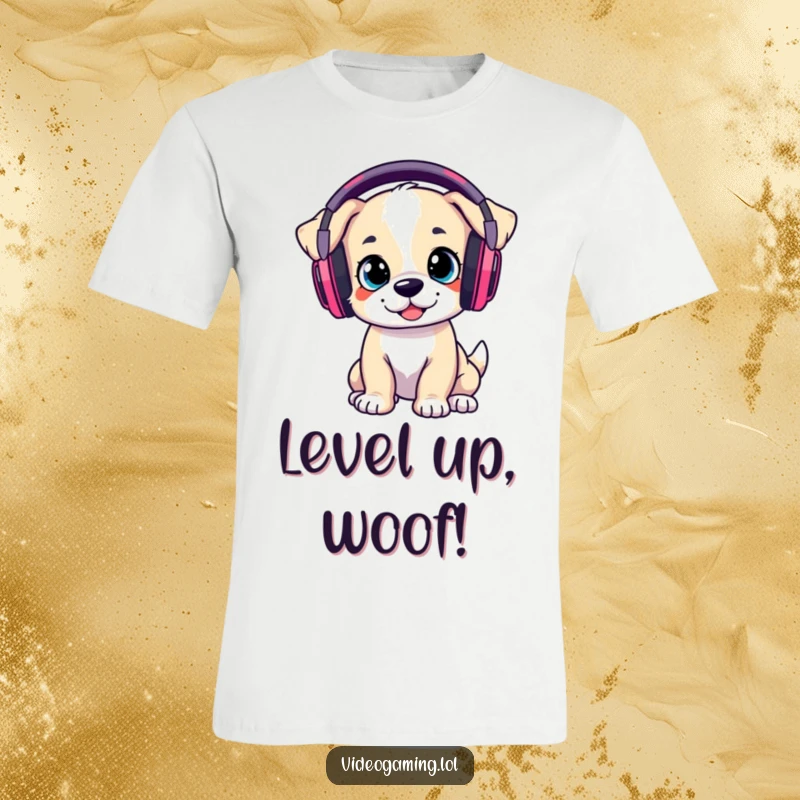 Funny T-Shirt: A playful puppy wearing large gaming headphones, ready to dive into a virtual adventure.