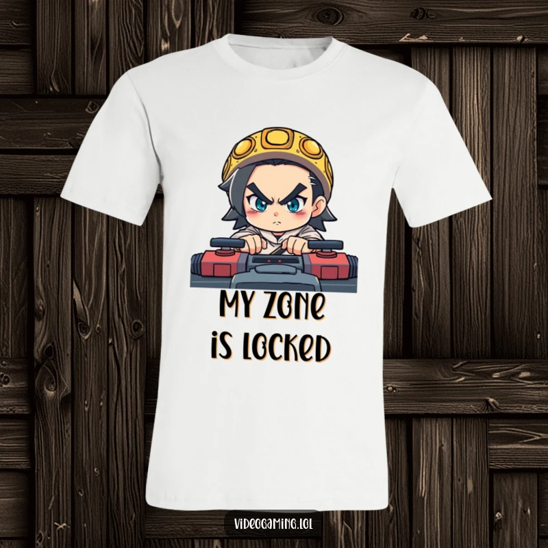 Funny t-shirt depicting a determined character with laser focus during an intense, fast-paced video game.