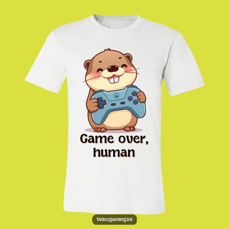 Funny Otter Gamer T-Shirt - Proud Otter Holding Controller, Hilarious Gaming Tee Gift