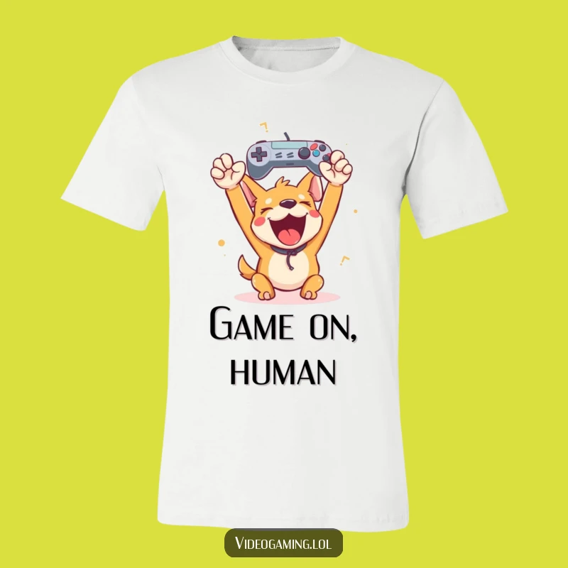 Funny Happy Dog Gamer T-Shirt: Hilarious Victory Pose for Gamers and Dogs