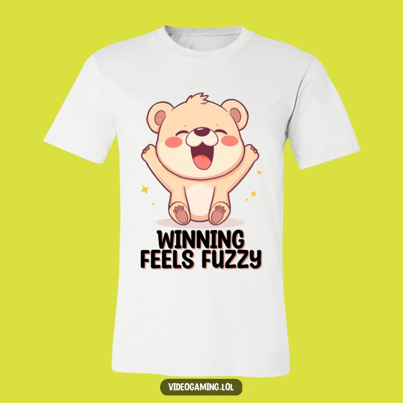 Funny Bear Cub Victory T-Shirt: Joyful Gamer Laugh Tee