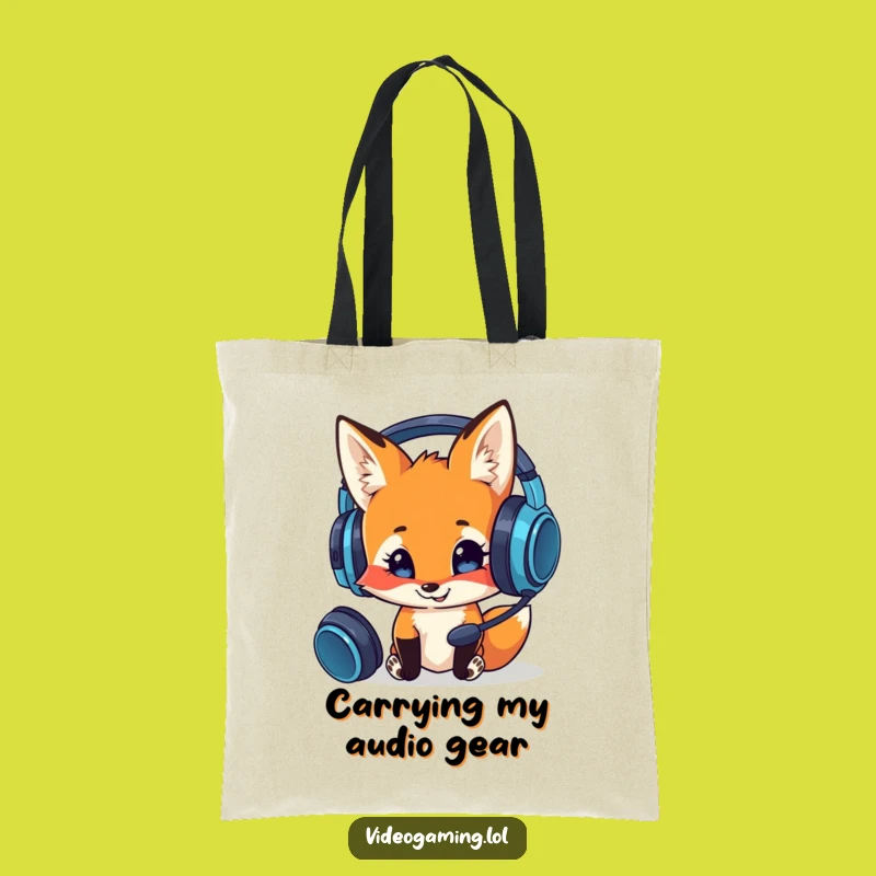 Funny Curious Fox Tote Bag: Hilarious Gamer Accessory for Headset Fans