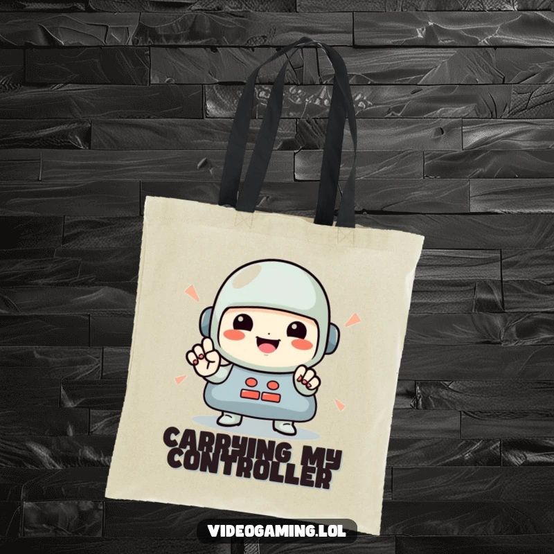 Funny Gamer Tote Bag: A smiling character depicted mid-button mash, ready to carry your gaming gear with humor.