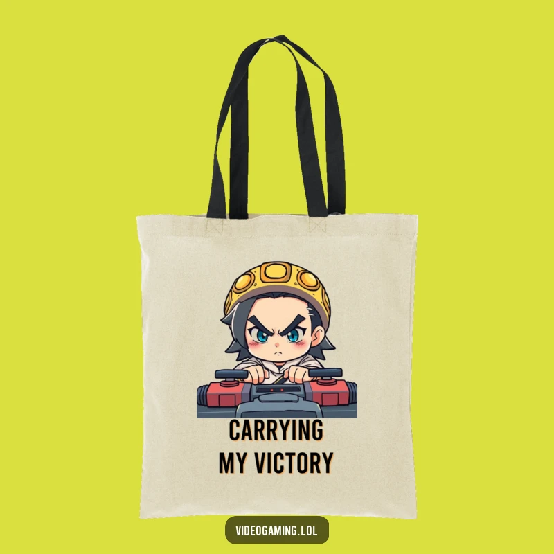 Funny Gamer Tote Bag - Carry Gear with Determined Character Fast Game Design