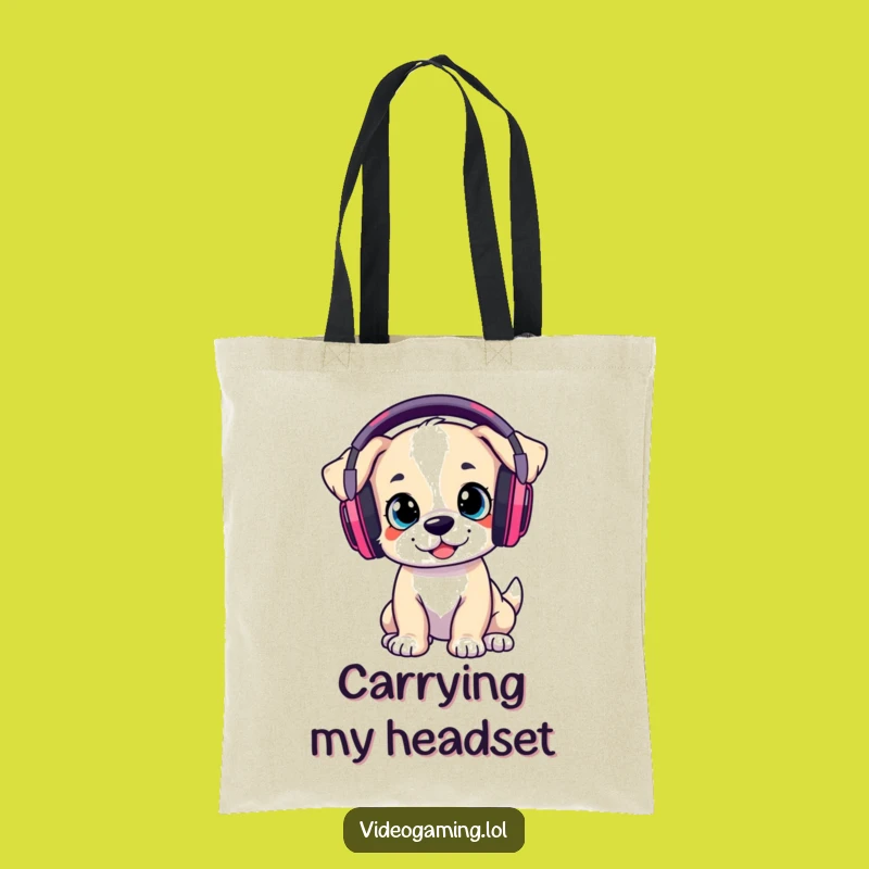 Funny Gaming Puppy Tote Bag: Gamer Pup's Gear Haul, Ideal Funny Gift!