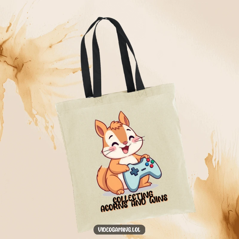 Funny squirrel with determination, gripping a game controller and mashing buttons, a hilarious tote bag.