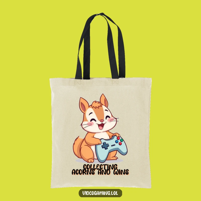 Funny Squirrel Gamer Tote Bag: Hilarious Controller Accessory for Gamers