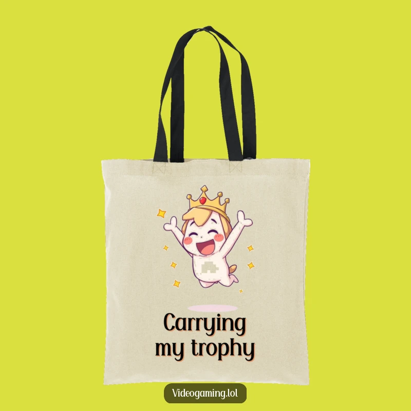 Funny Victory Tote Bag: Playful Character Leaping with Joy, Chic Funny Accessory