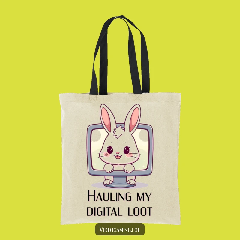 Funny Cheerful Rabbit Tote Bag: Hilarious Gamer Accessory for Screen Fans